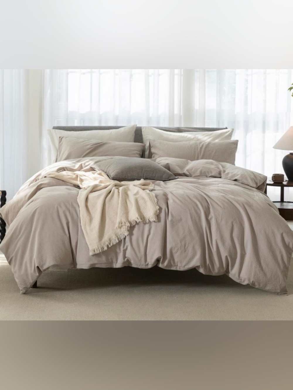 Neutral Taupe Cotton Duvet Cover Set - King Oversized plus NWOT